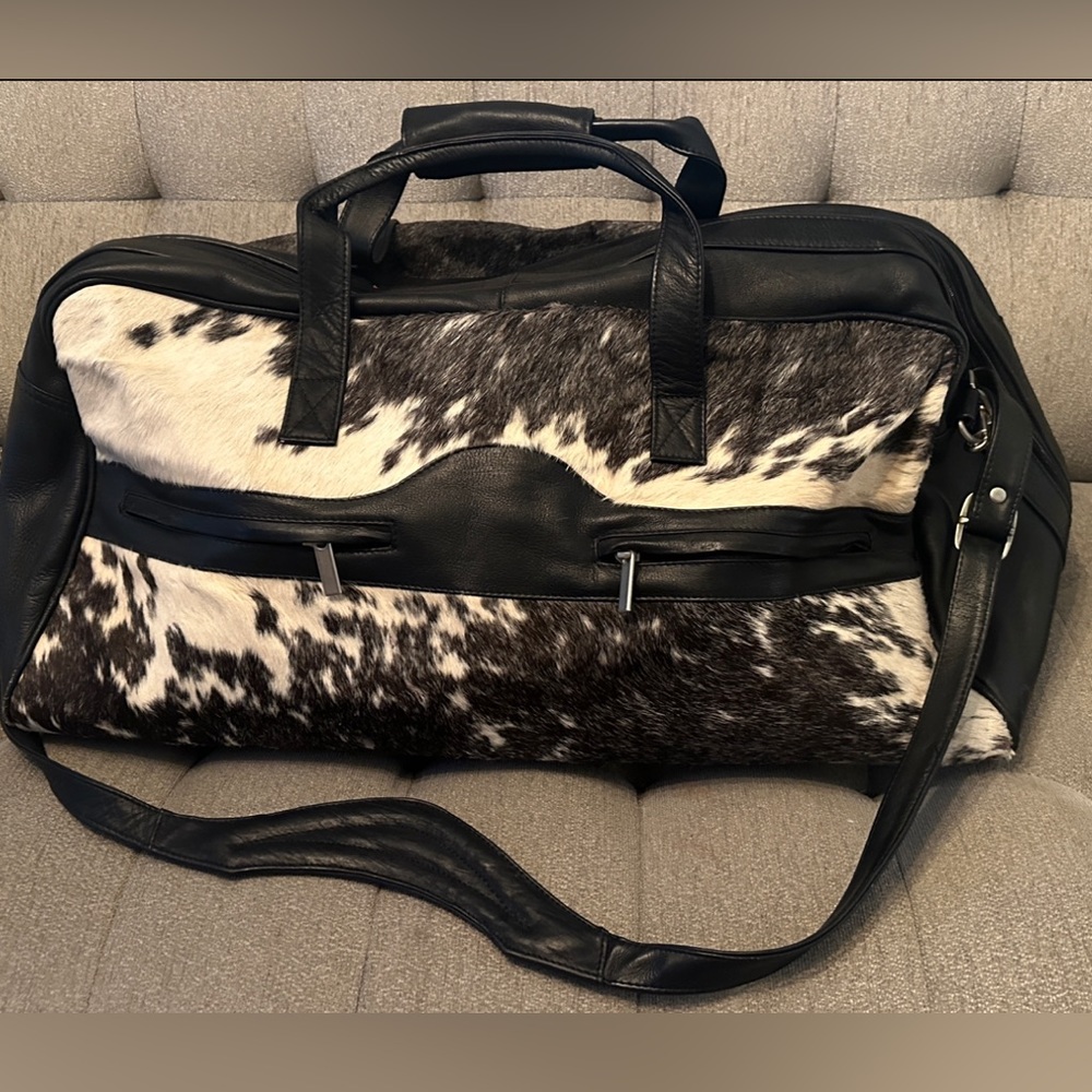 Genuine cowhide and leather weekender duffle
